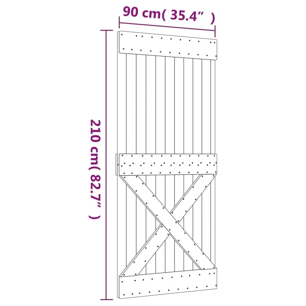 Sliding Door with Hardware Set 90x210 cm Solid Wood Pine 3203135