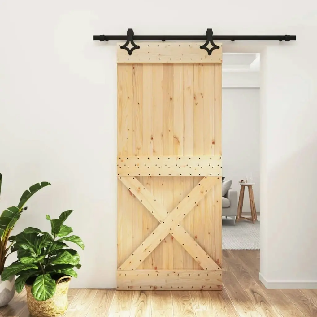 Sliding Door with Hardware Set 90x210 cm Solid Wood Pine 3203135