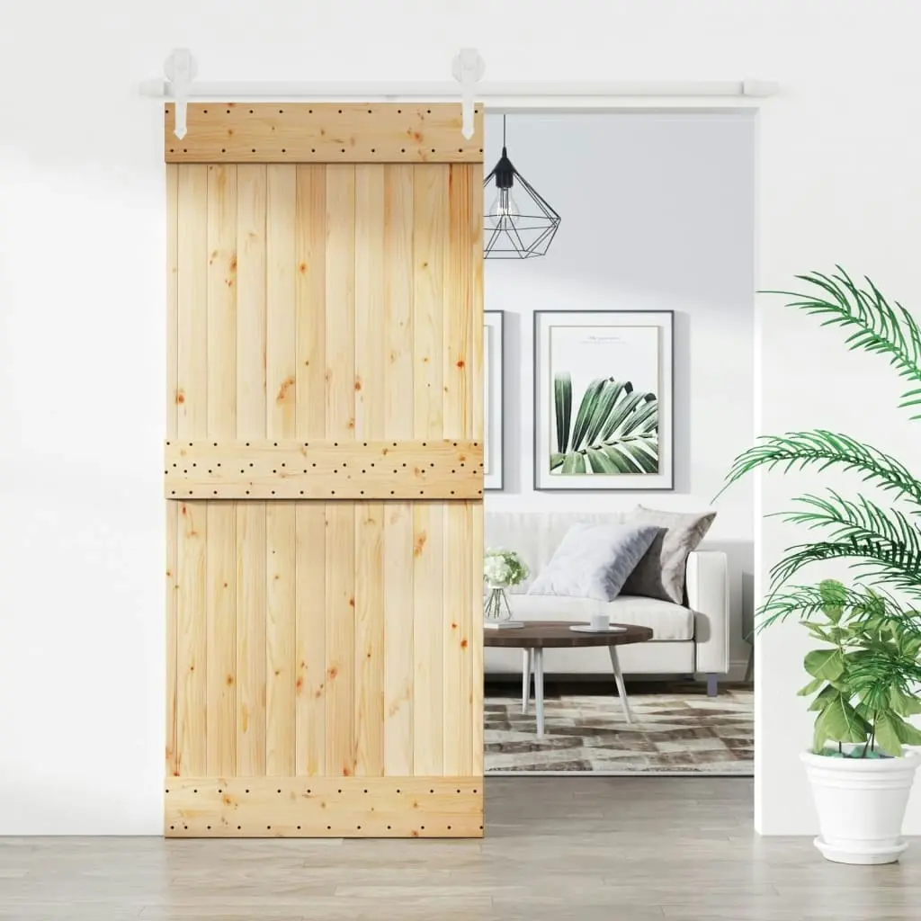 Sliding Door with Hardware Set 90x210 cm Solid Wood Pine 3203218