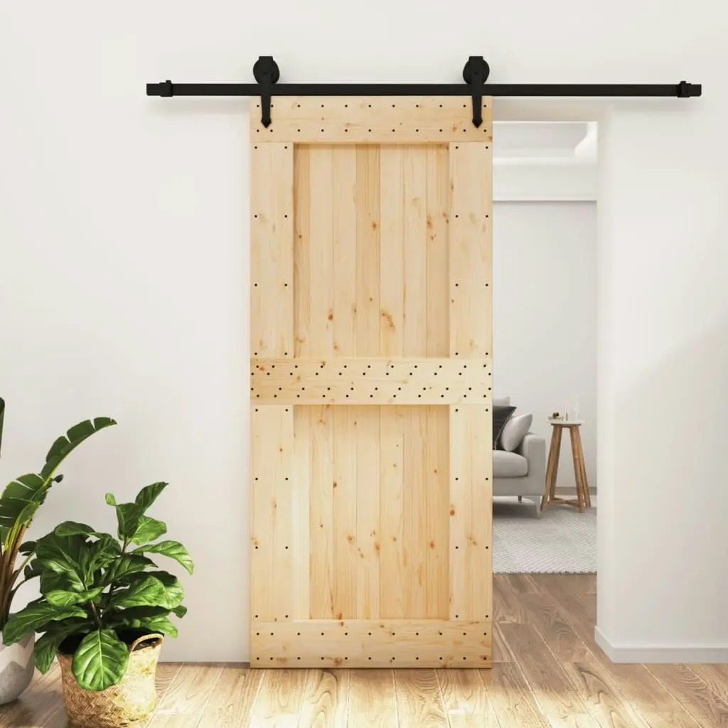 Sliding Door with Hardware Set 90x210 cm Solid Wood Pine 3203239