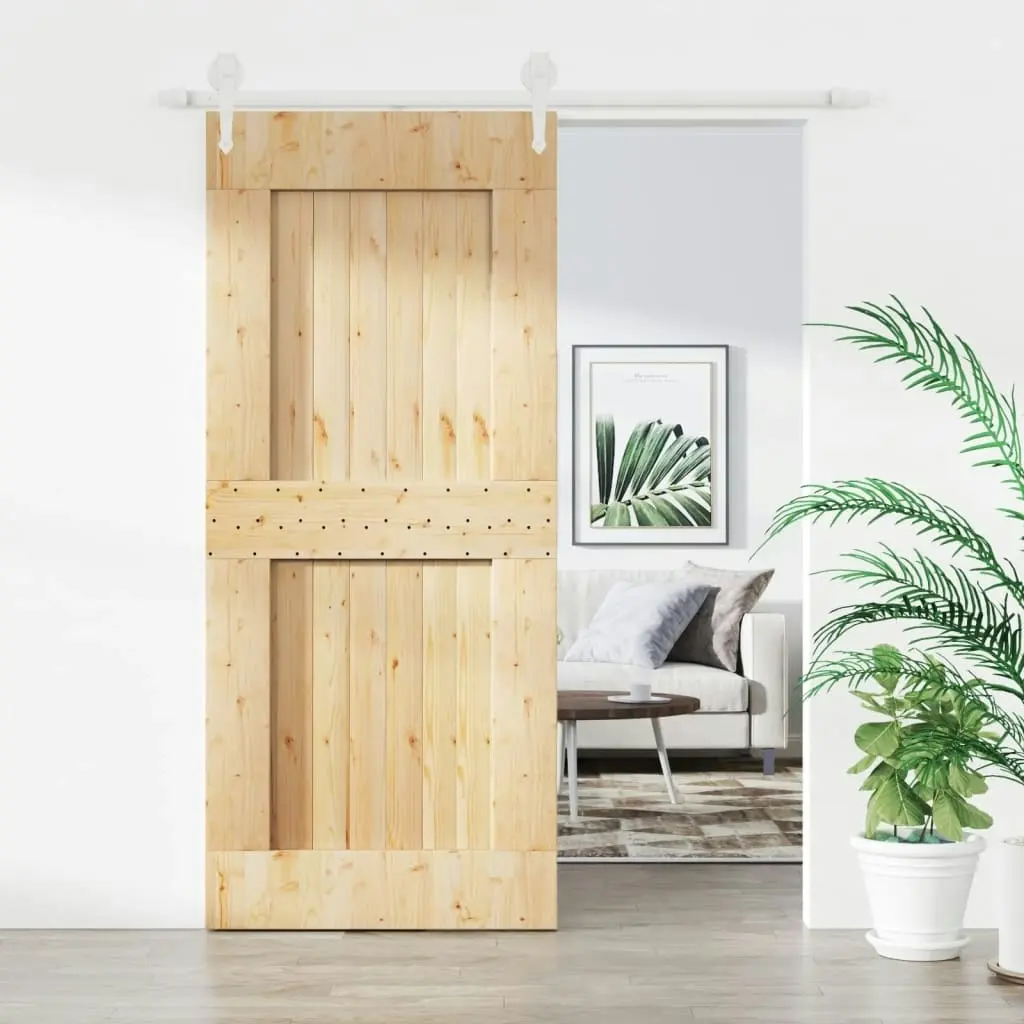 Sliding Door with Hardware Set 90x210 cm Solid Wood Pine 3203222