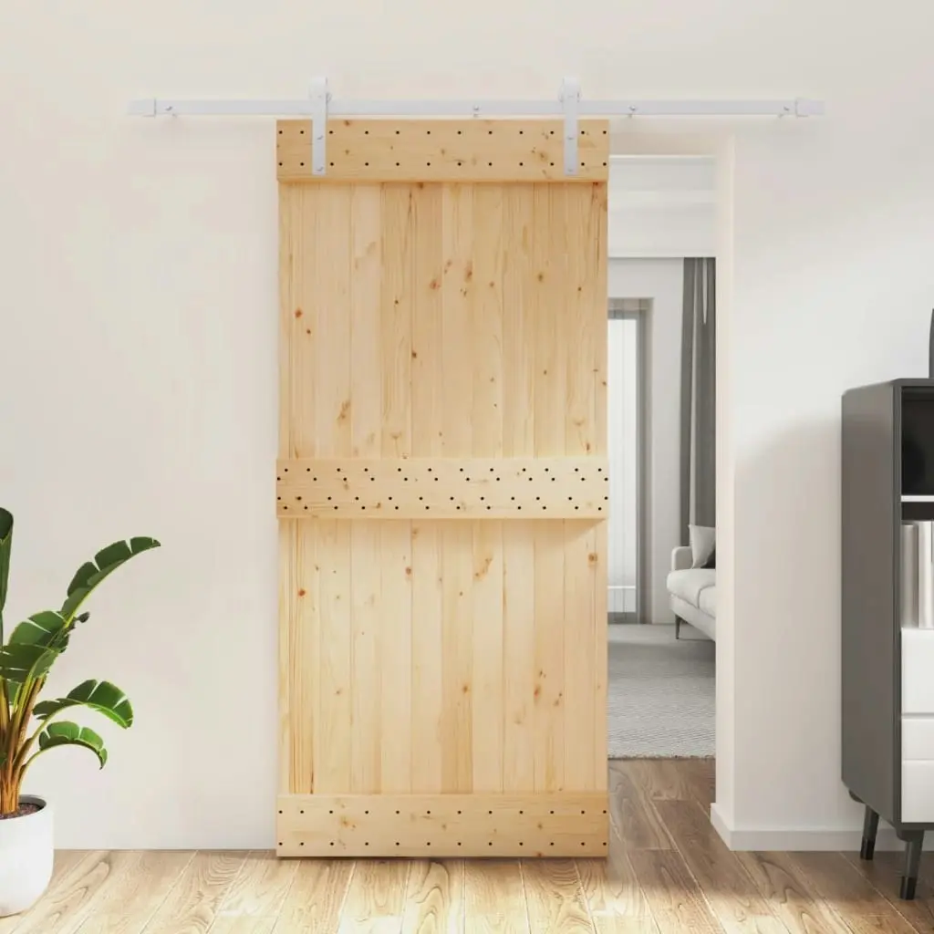 Sliding Door with Hardware Set 95x210 cm Solid Wood Pine 3203030