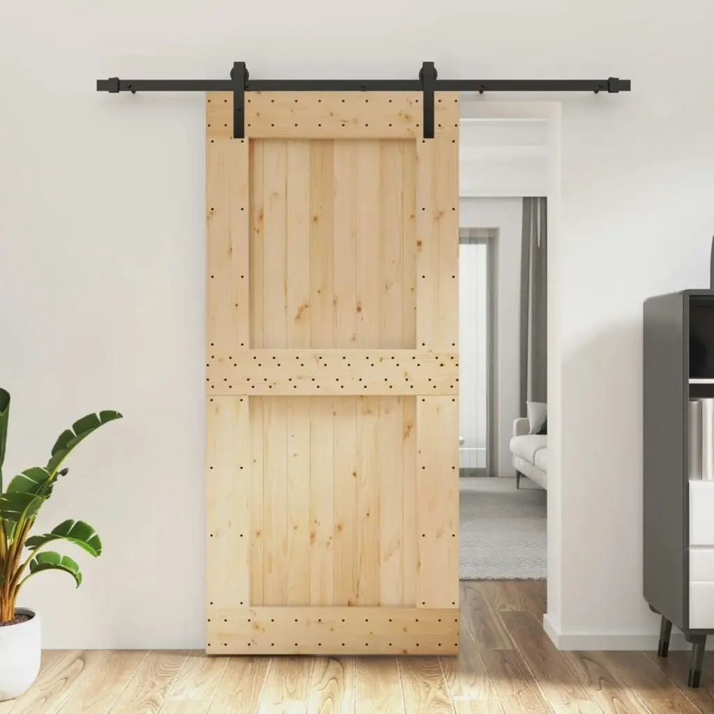 Sliding Door with Hardware Set 95x210 cm Solid Wood Pine 3202996