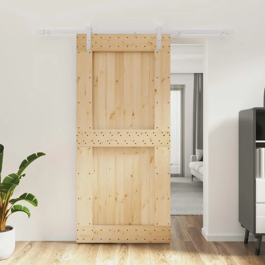 Sliding Door with Hardware Set 95x210 cm Solid Wood Pine 3203036