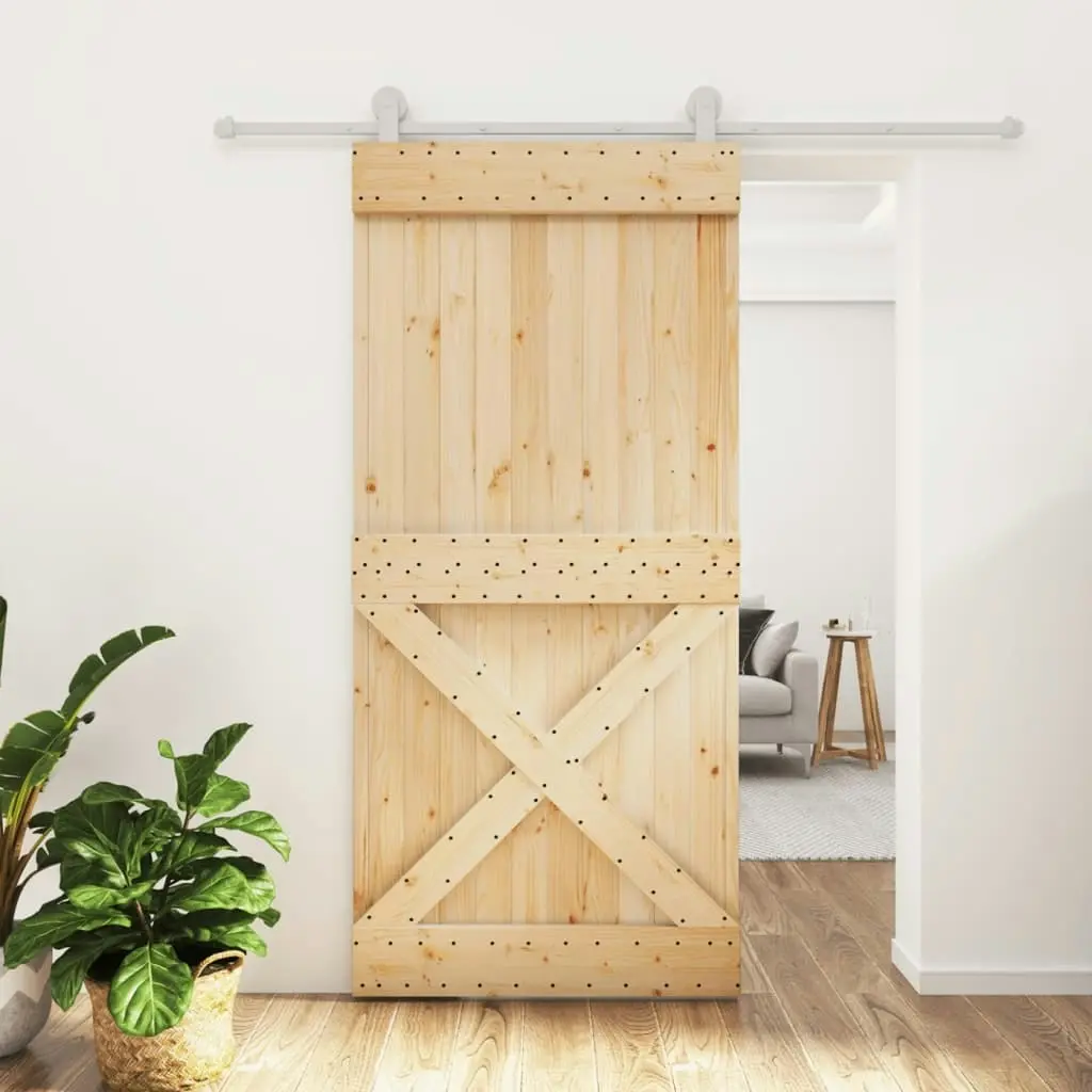 Sliding Door with Hardware Set 95x210 cm Solid Wood Pine 3203120