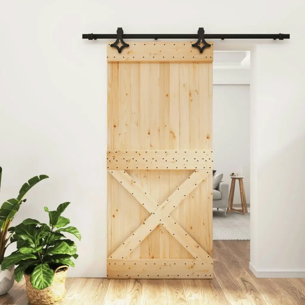 Sliding Door with Hardware Set 95x210 cm Solid Wood Pine 3203155