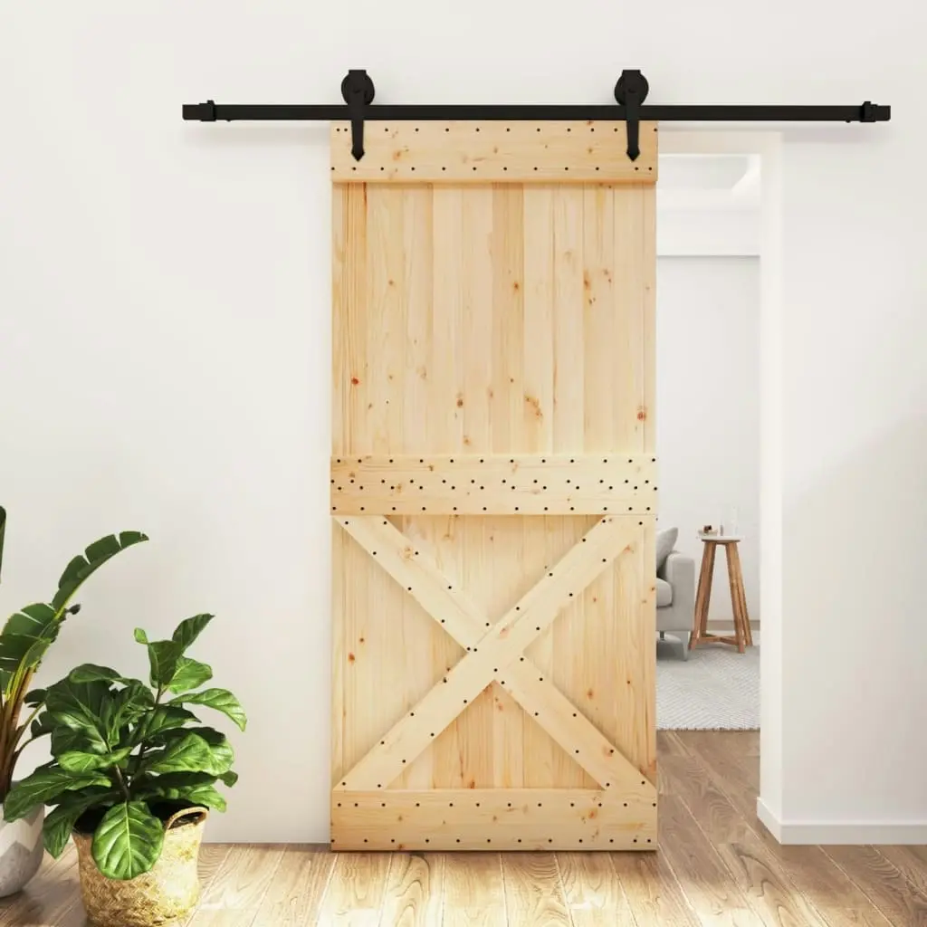 Sliding Door with Hardware Set 95x210 cm Solid Wood Pine 3203246