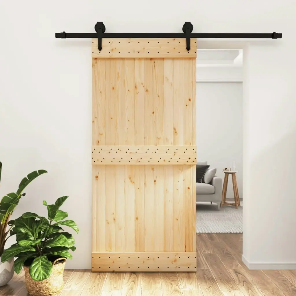 Sliding Door with Hardware Set 95x210 cm Solid Wood Pine 3203234