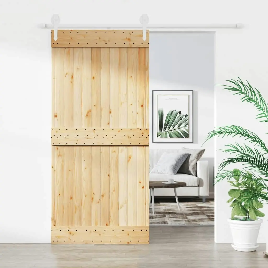 Sliding Door with Hardware Set 95x210 cm Solid Wood Pine 3203258