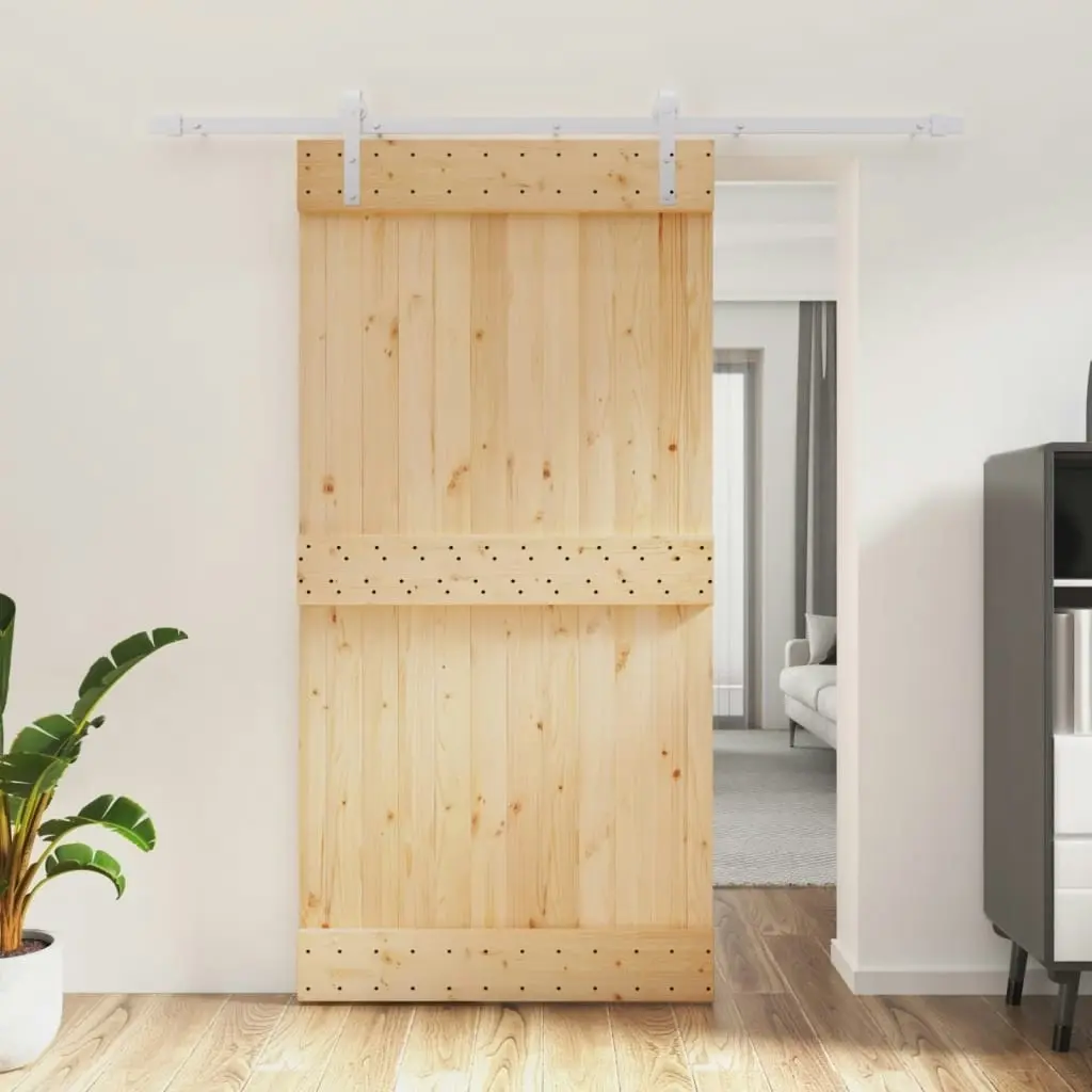 Sliding Door with Hardware Set 100x210 cm Solid Wood Pine 3203031