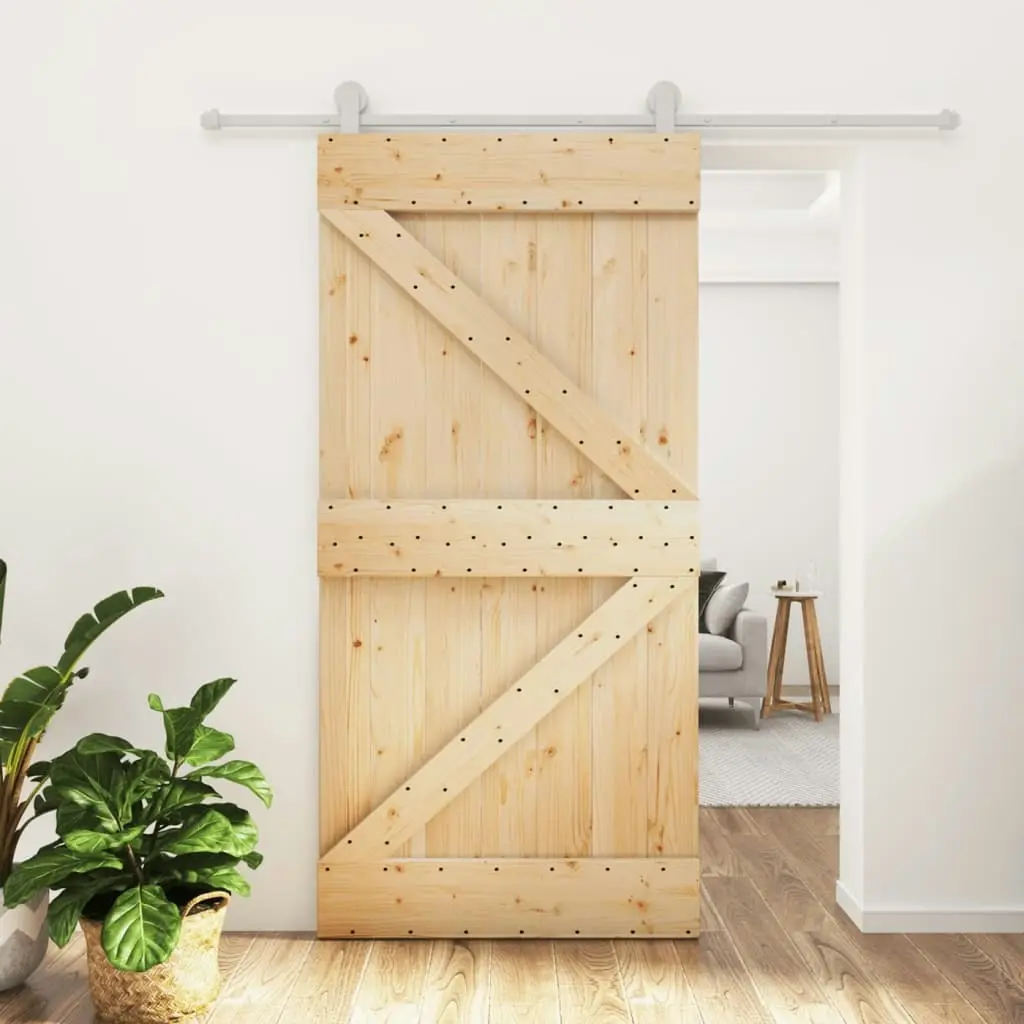 Sliding Door with Hardware Set 100x210 cm Solid Wood Pine 3203103