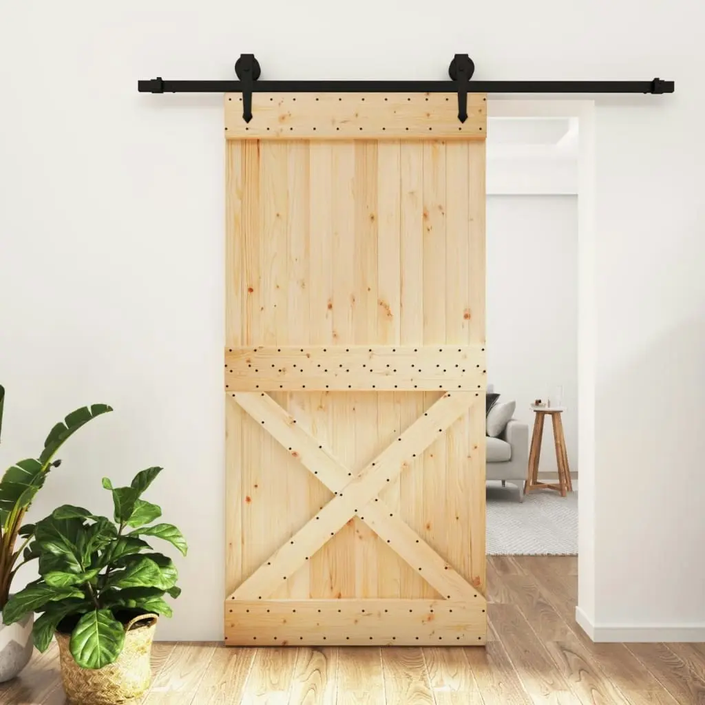 Sliding Door with Hardware Set 100x210 cm Solid Wood Pine 3203247