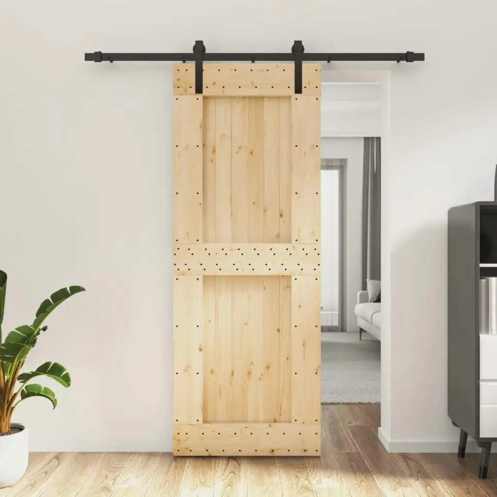 Sliding Door with Hardware Set 80x210 cm Solid Wood Pine 3202976