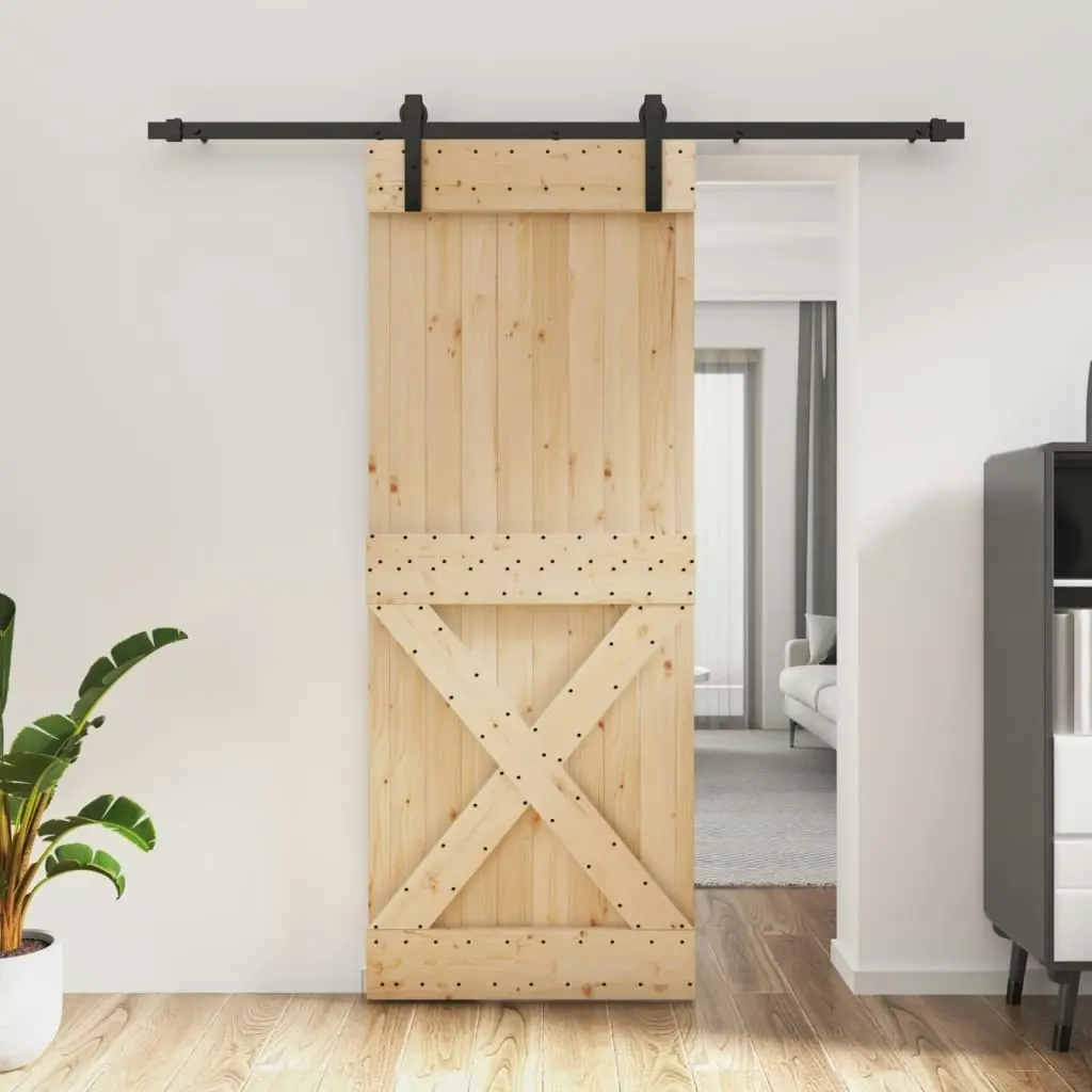 Sliding Door with Hardware Set 80x210 cm Solid Wood Pine 3202999