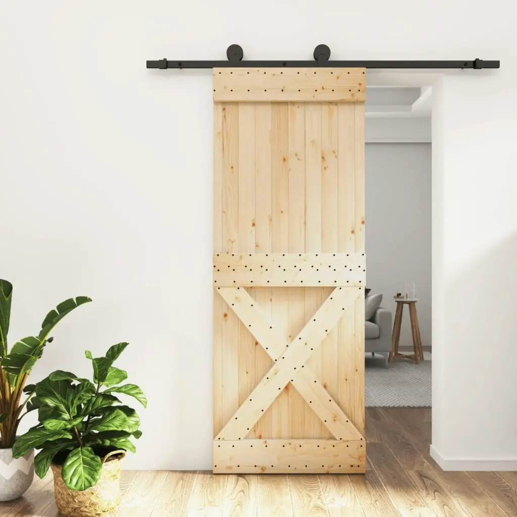 Sliding Door with Hardware Set 80x210 cm Solid Wood Pine 3203055