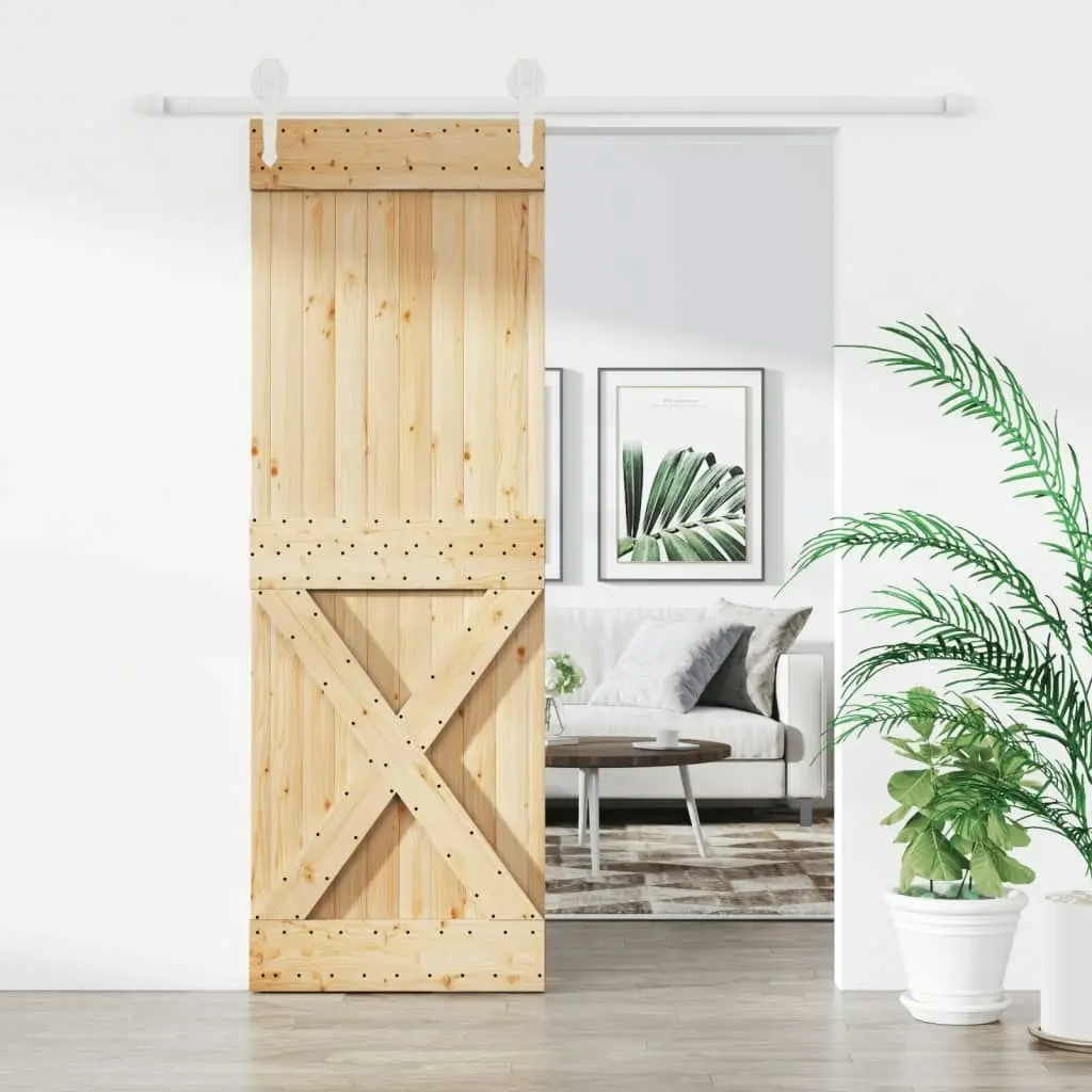 Sliding Door with Hardware Set 80x210 cm Solid Wood Pine 3203251