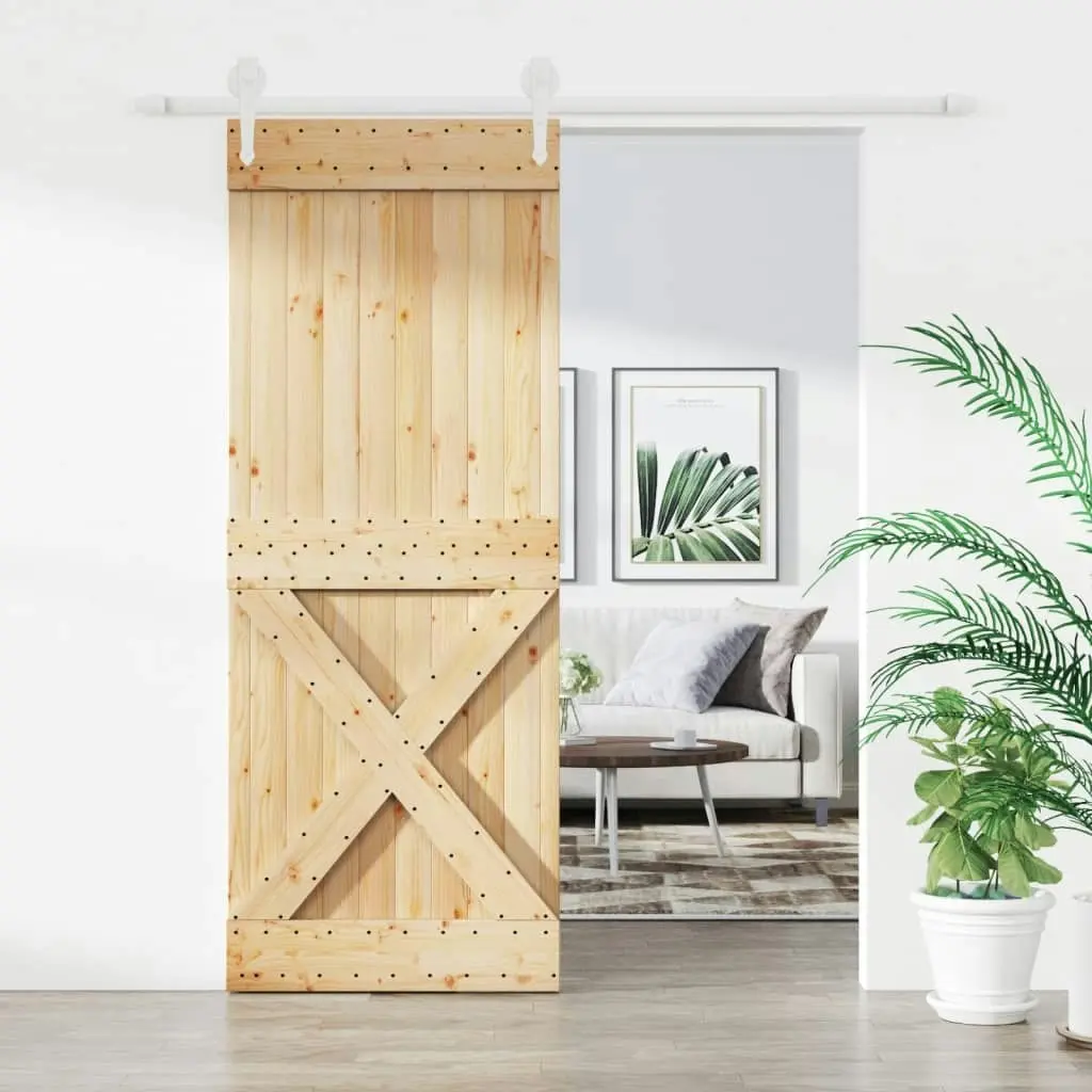 Sliding Door with Hardware Set 80x210 cm Solid Wood Pine 3203267