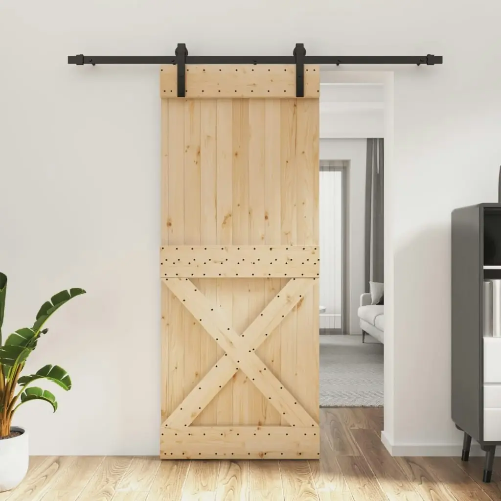 Sliding Door with Hardware Set 85x210 cm Solid Wood Pine 3203000