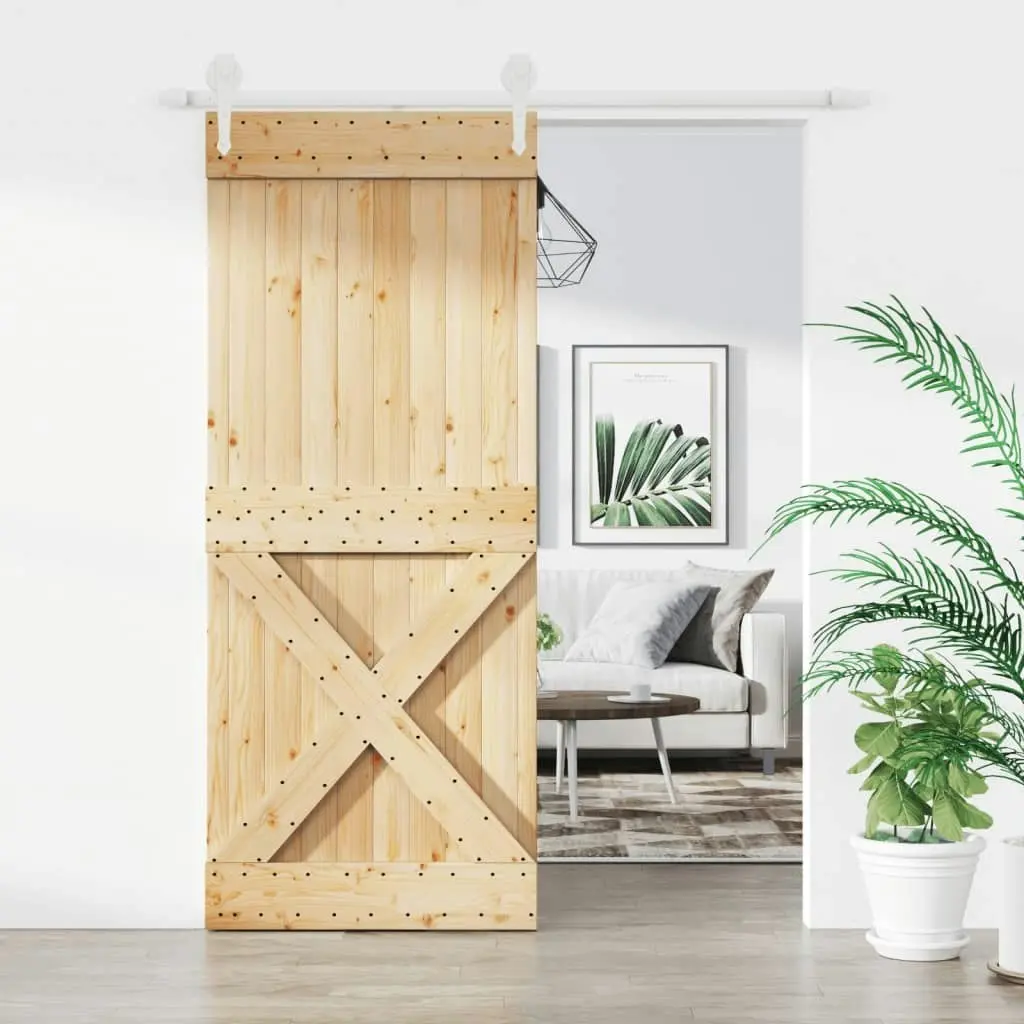 Sliding Door with Hardware Set 85x210 cm Solid Wood Pine 3203225