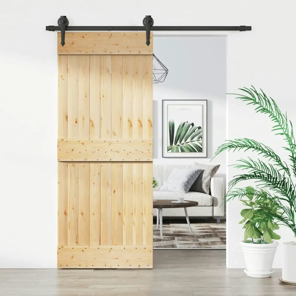 Sliding Door with Hardware Set 85x210 cm Solid Wood Pine 3203201