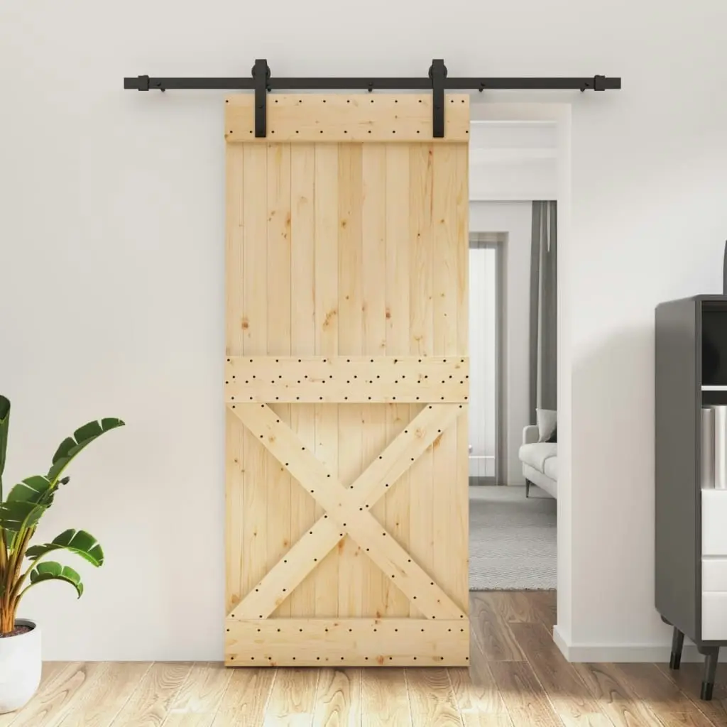 Sliding Door with Hardware Set 90x210 cm Solid Wood Pine 3202982