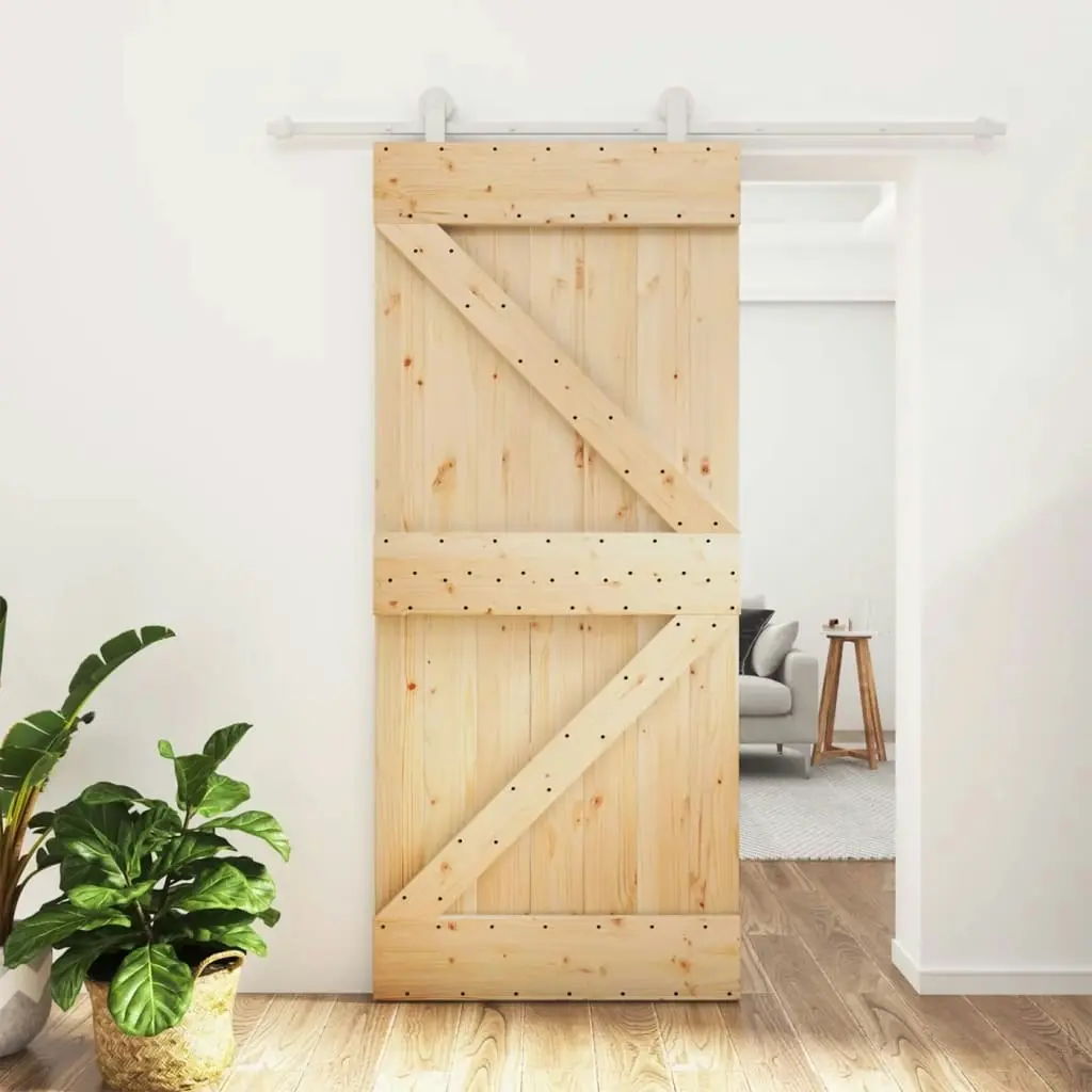 Sliding Door with Hardware Set 90x210 cm Solid Wood Pine 3203085