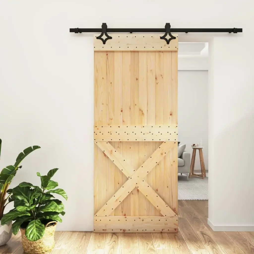 Sliding Door with Hardware Set 90x210 cm Solid Wood Pine 3203154