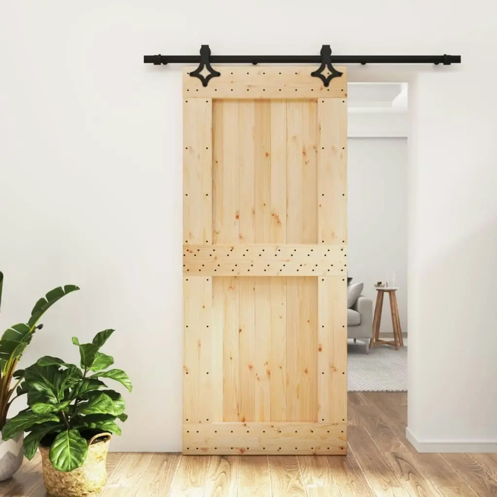 Sliding Door with Hardware Set 90x210 cm Solid Wood Pine 3203131