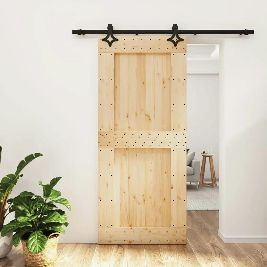 Sliding Door with Hardware Set 90x210 cm Solid Wood Pine 3203148