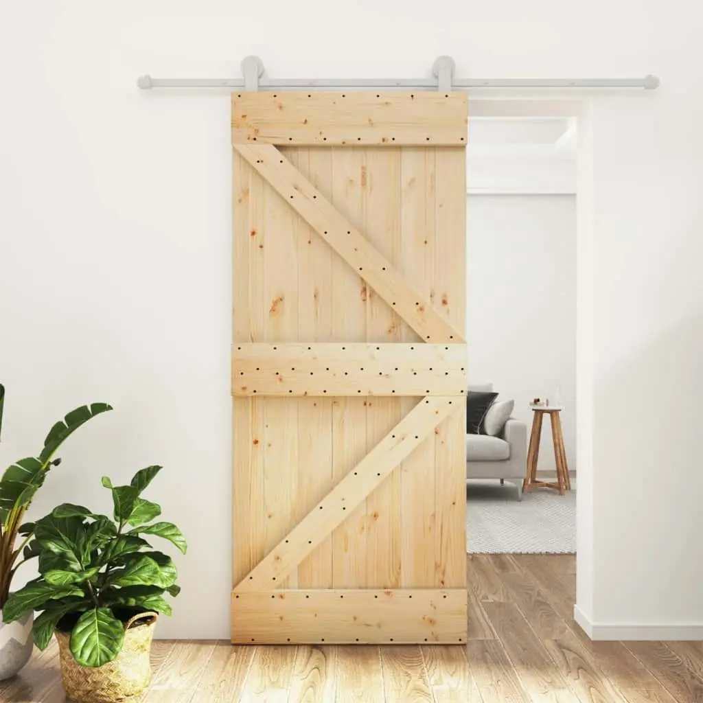 Sliding Door with Hardware Set 90x210 cm Solid Wood Pine 3203102