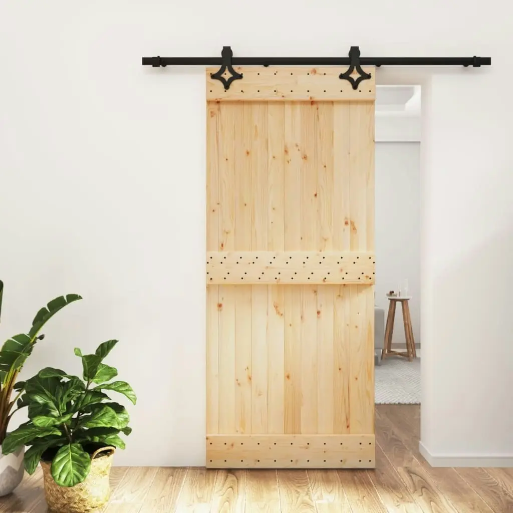 Sliding Door with Hardware Set 90x210 cm Solid Wood Pine 3203142