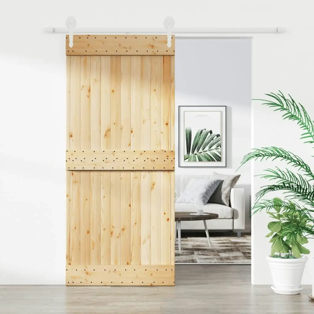 Sliding Door with Hardware Set 90x210 cm Solid Wood Pine 3203257