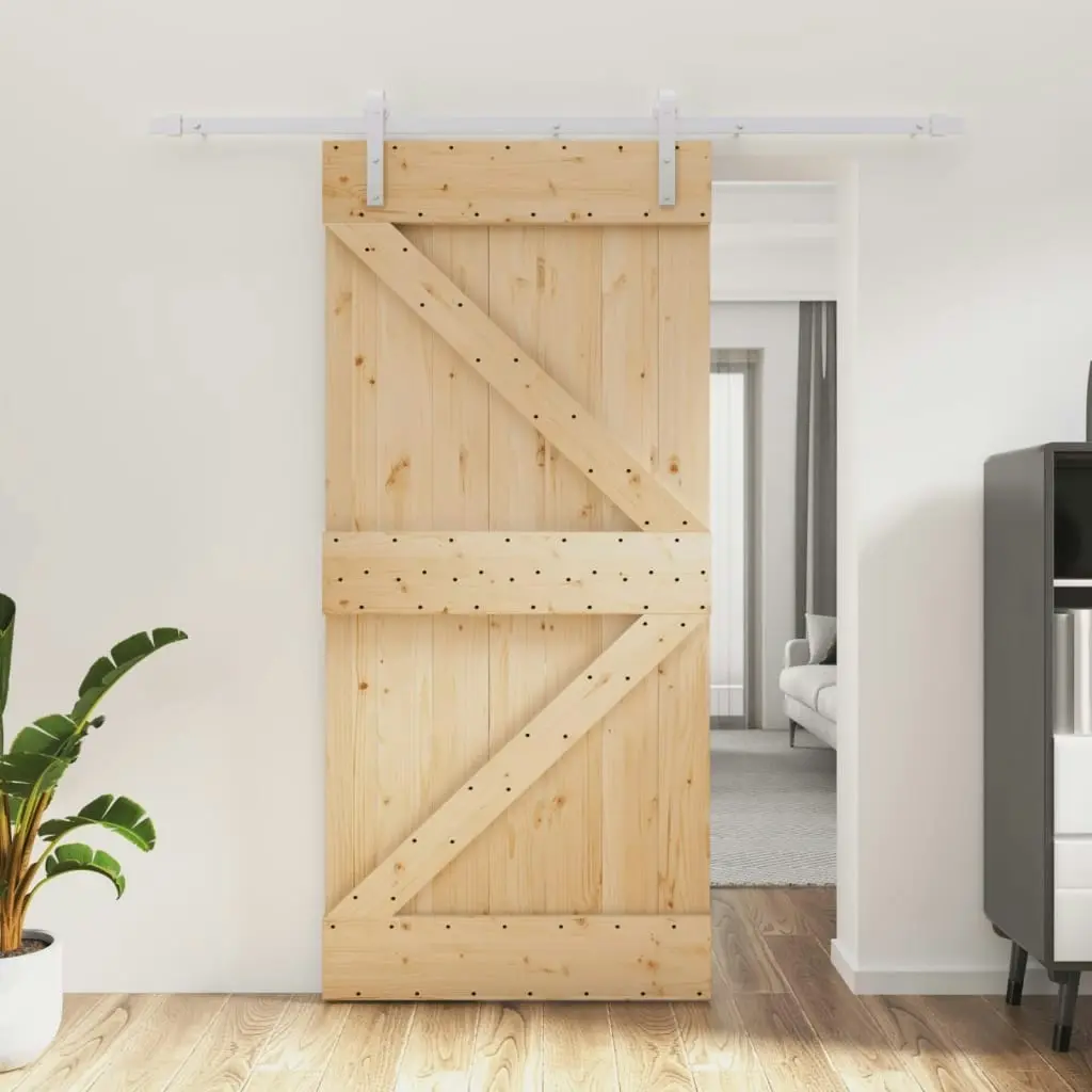 Sliding Door with Hardware Set 95x210 cm Solid Wood Pine 3203022