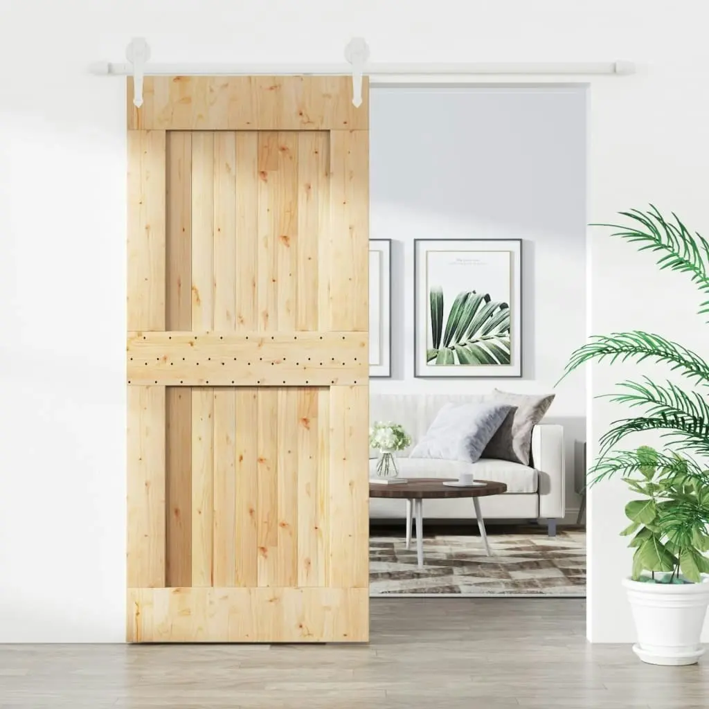 Sliding Door with Hardware Set 90x210 cm Solid Wood Pine 3203263