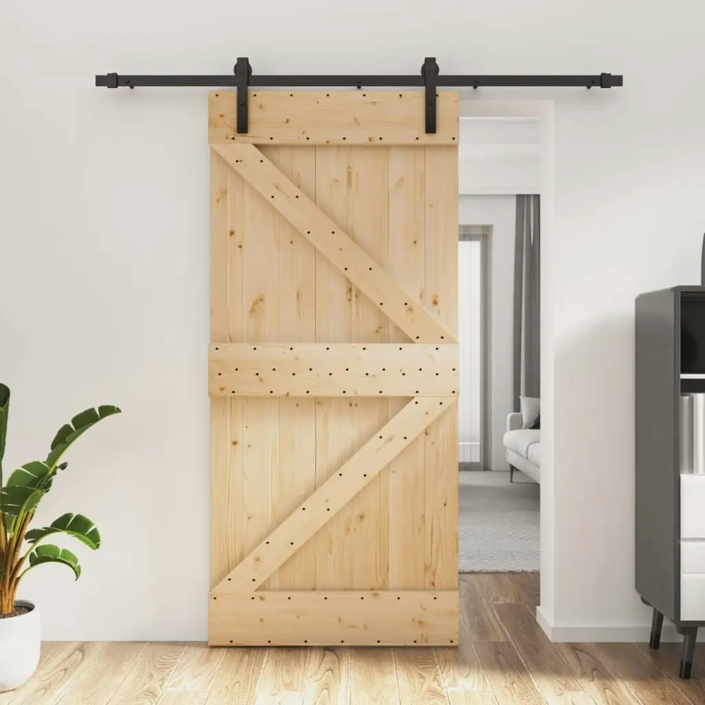 Sliding Door with Hardware Set 95x210 cm Solid Wood Pine 3202985