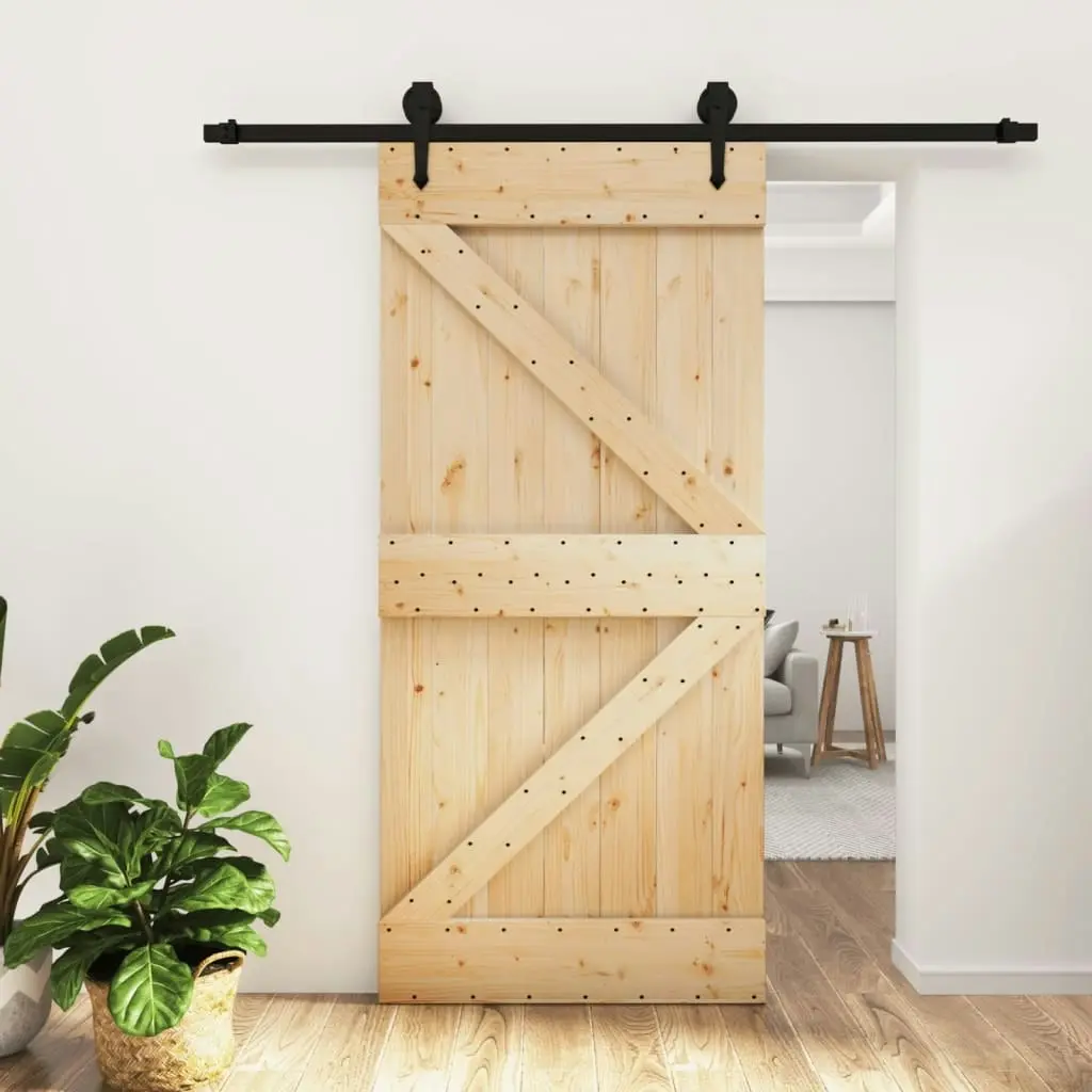 Sliding Door with Hardware Set 95x210 cm Solid Wood Pine 3203229