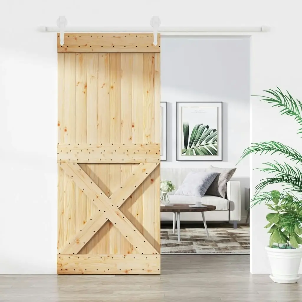 Sliding Door with Hardware Set 90x210 cm Solid Wood Pine 3203269