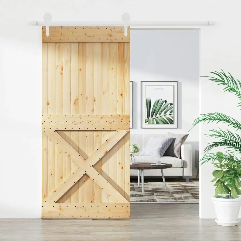 Sliding Door with Hardware Set 95x210 cm Solid Wood Pine 3203270