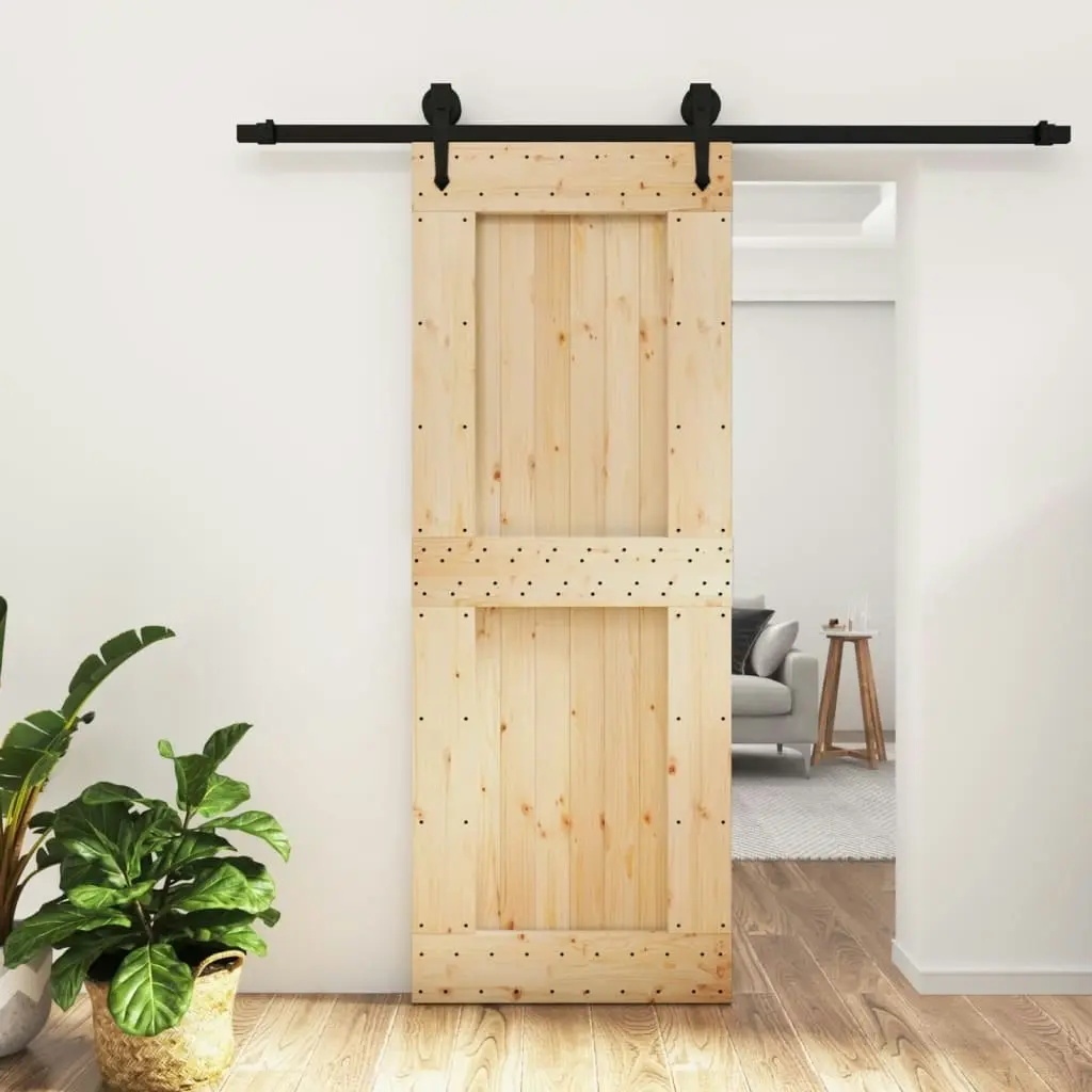 Sliding Door with Hardware Set 80x210 cm Solid Wood Pine 3203237