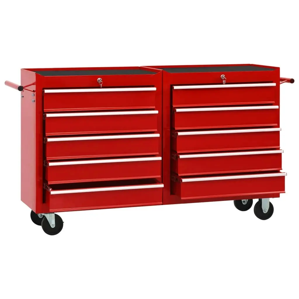 Tool Trolley with 10 Drawers Steel Red 3056731