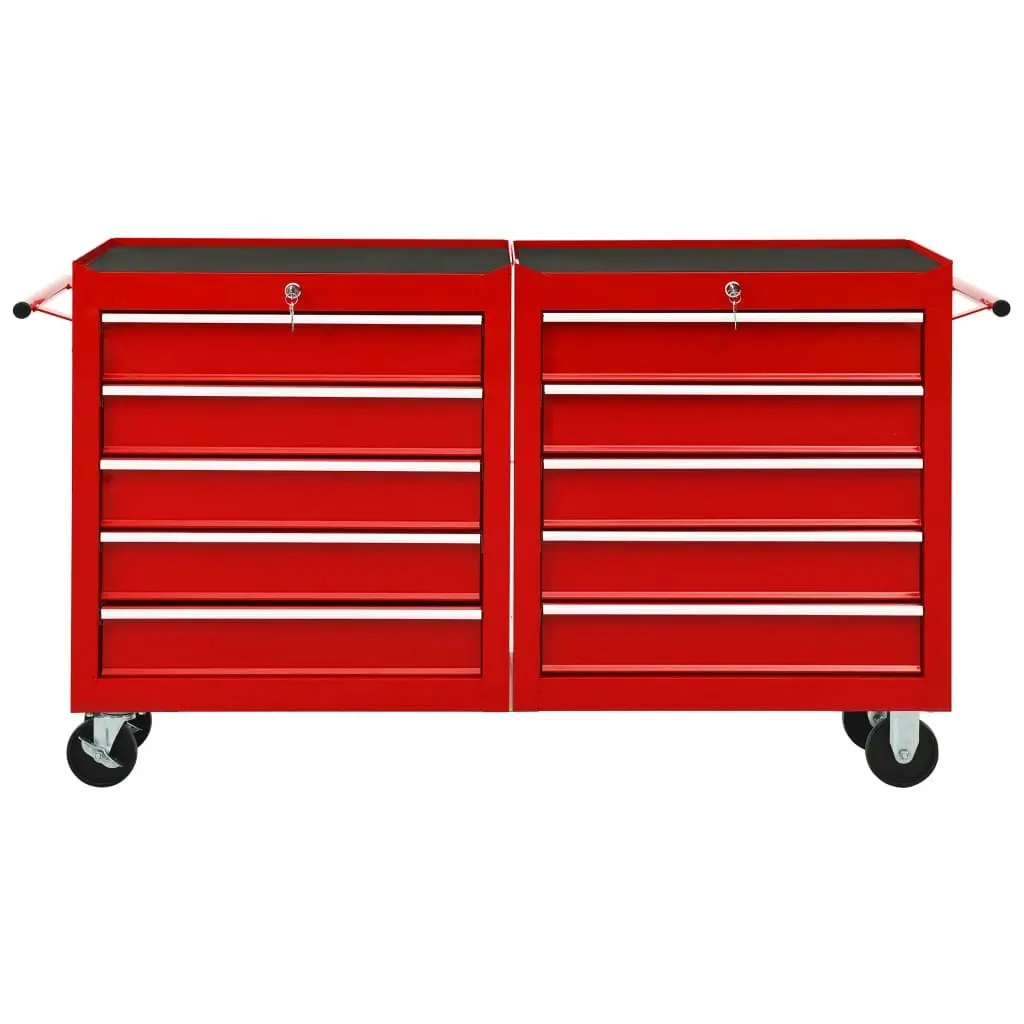 Tool Trolley with 10 Drawers Steel Red 3056731