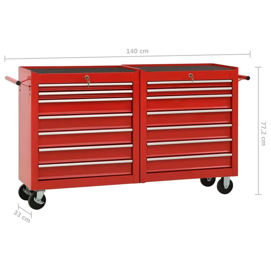 Tool Trolley with 14 Drawers Steel Red 3056732