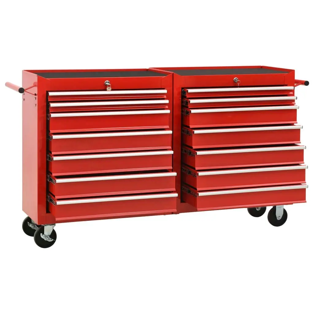 Tool Trolley with 14 Drawers Steel Red 3056732