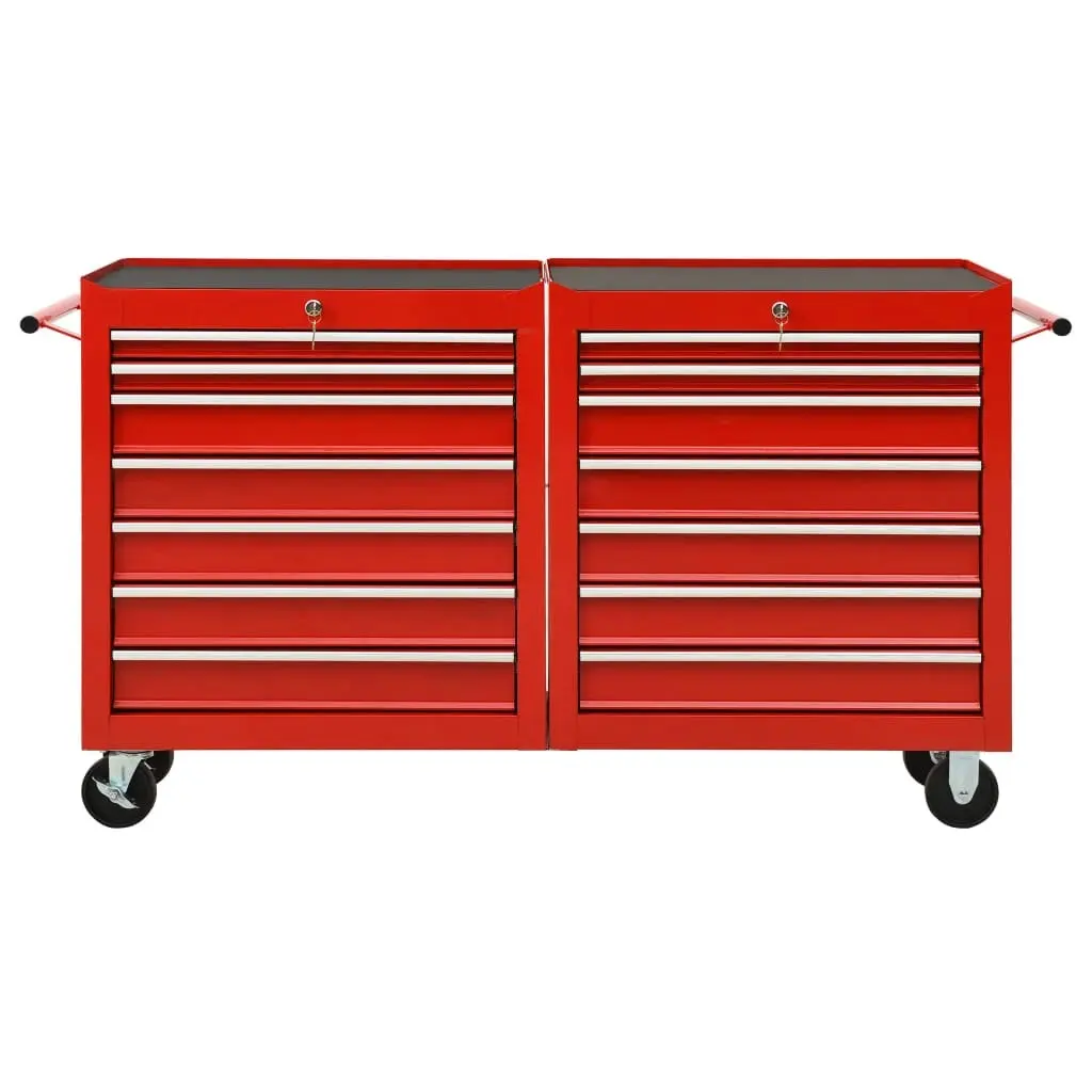 Tool Trolley with 14 Drawers Steel Red 3056732