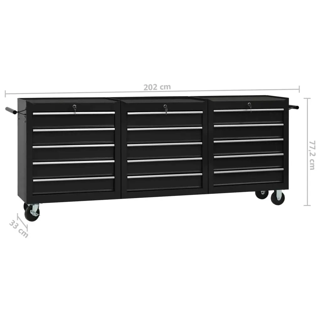 Tool Trolley with 15 Drawers Steel Black 3056741