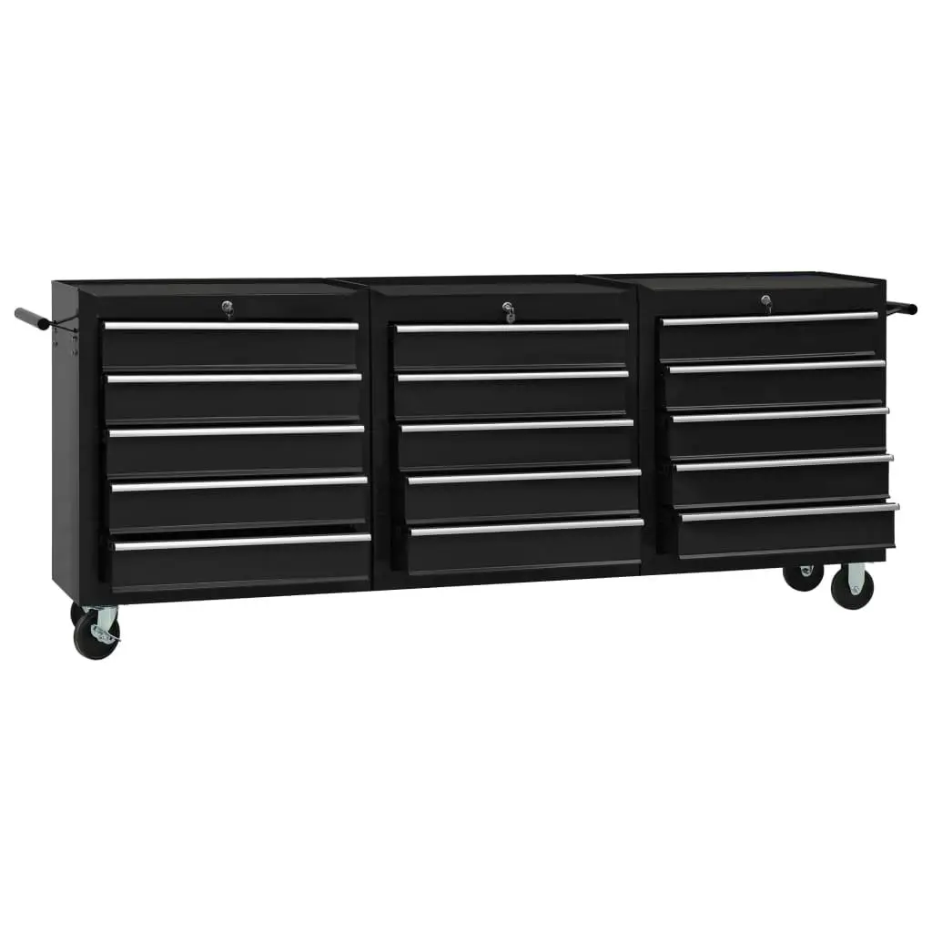 Tool Trolley with 15 Drawers Steel Black 3056741