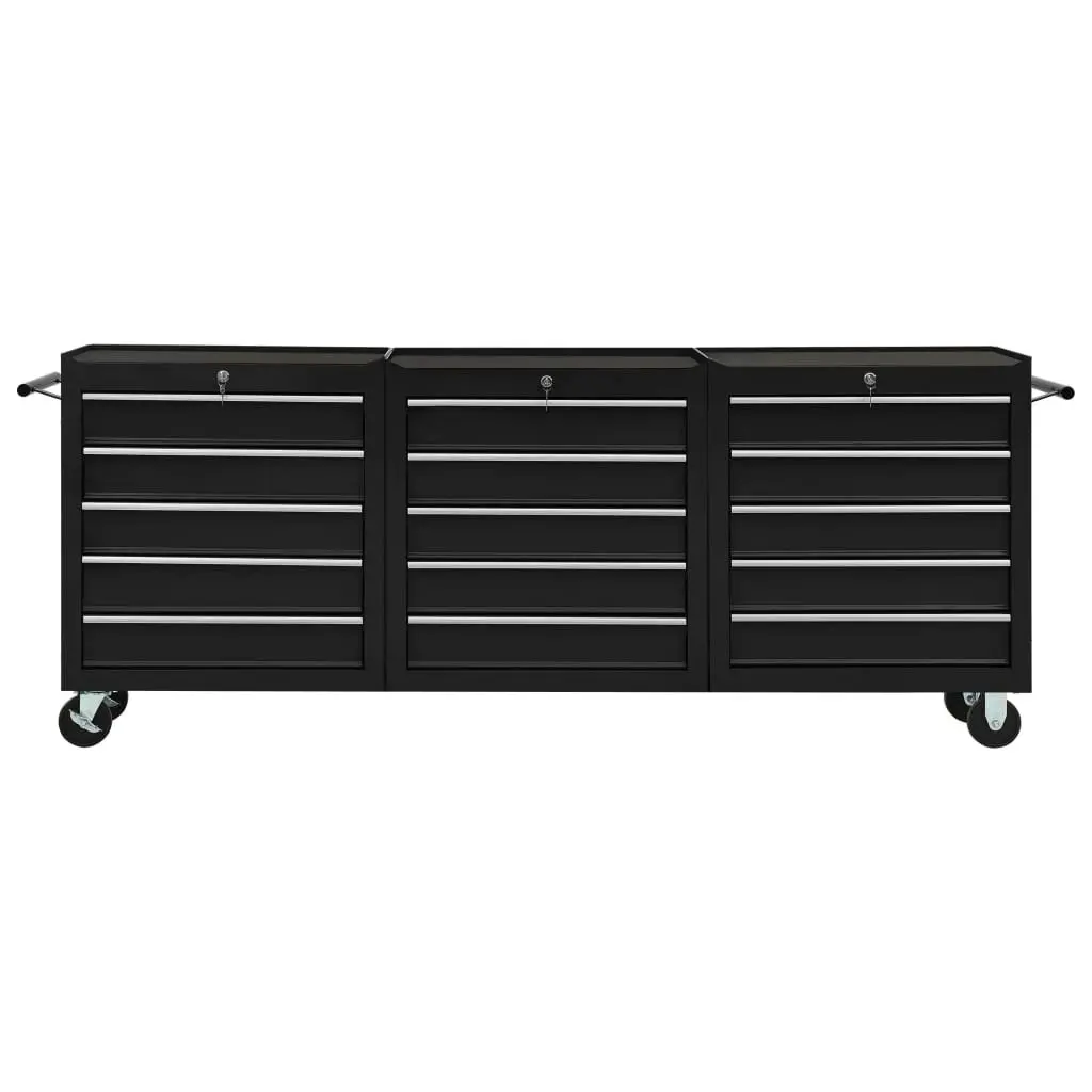 Tool Trolley with 15 Drawers Steel Black 3056741