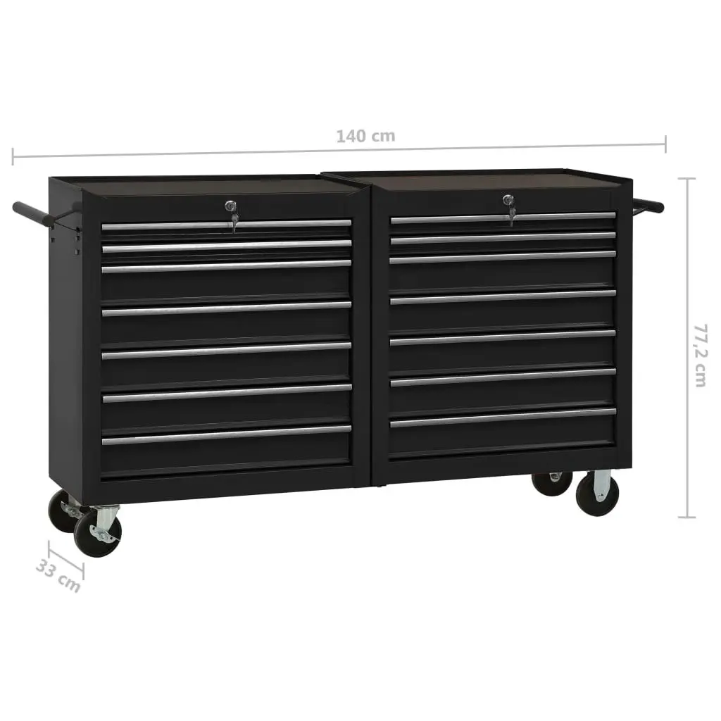 Tool Trolley with 14 Drawers Steel Black 3056736