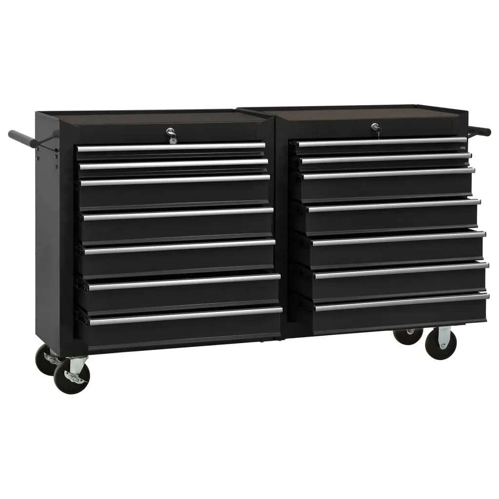 Tool Trolley with 14 Drawers Steel Black 3056736