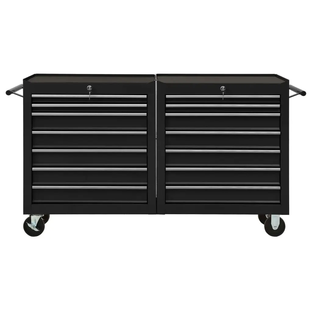 Tool Trolley with 14 Drawers Steel Black 3056736